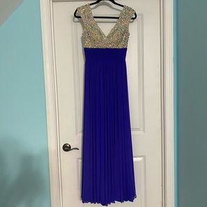 Long blue dress with beaded details